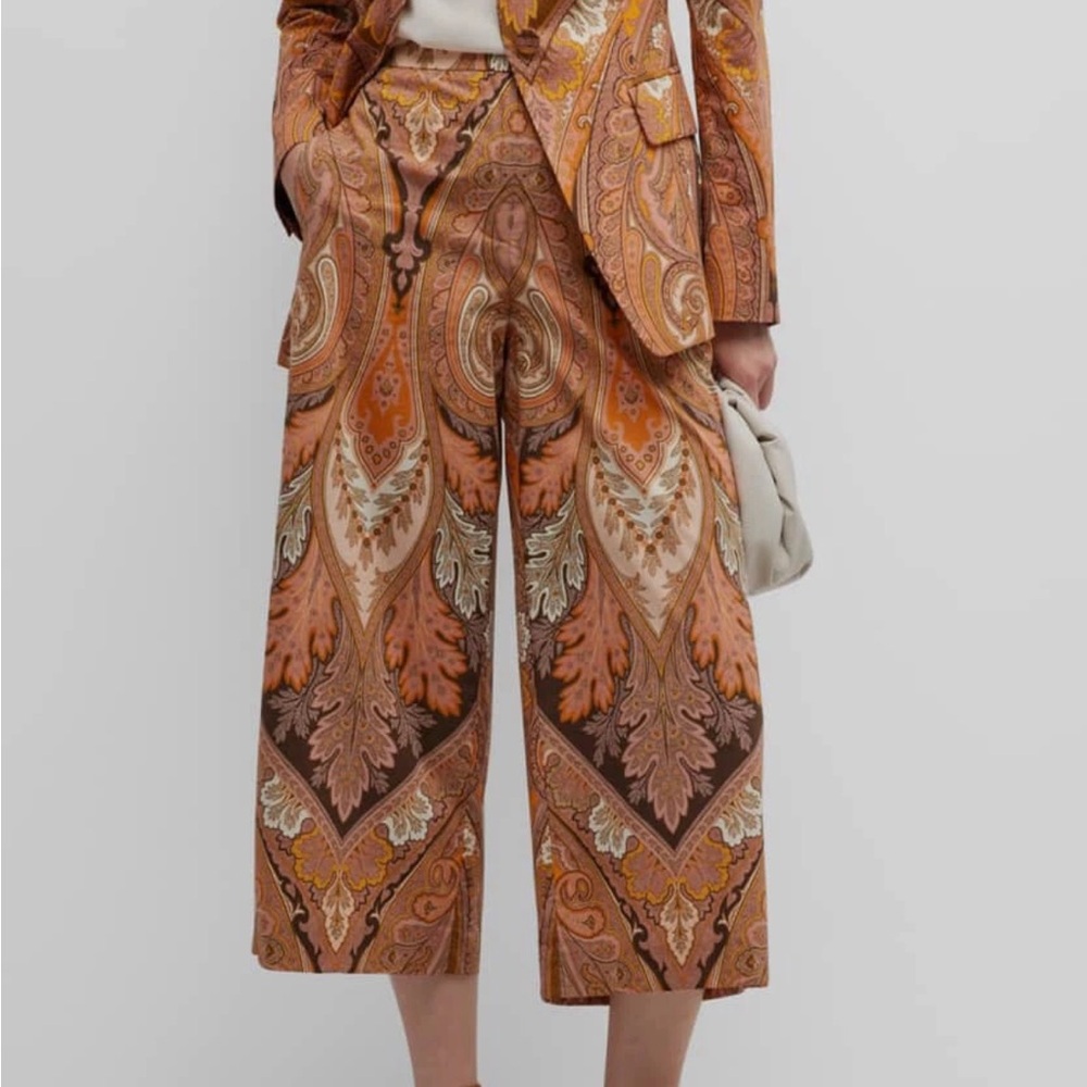 Kobi Halperin Laura High Rise Wide Leg Paisley Cropped Pants Musk Melon Multi